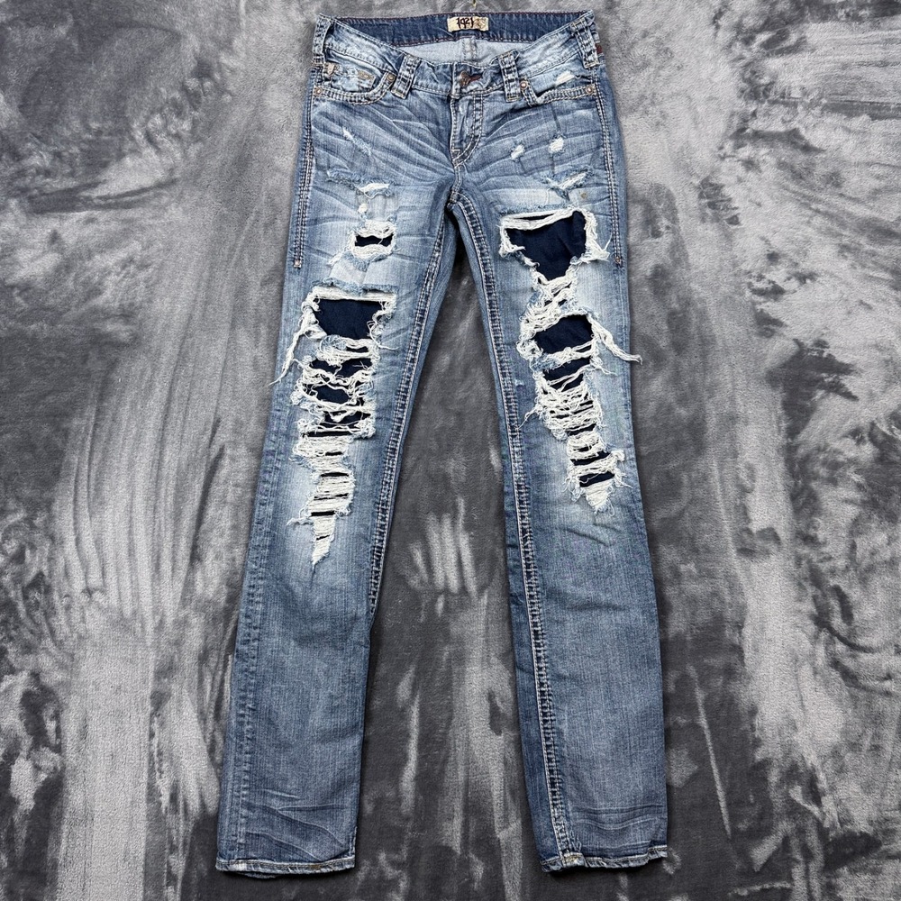 Nineteen 21 Straight Jeans Womens 27 Blue Distressed Low Rise LS02-MVDA0767